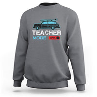 Gray crewneck sweatshirt with 'Teacher Mode' van graphic