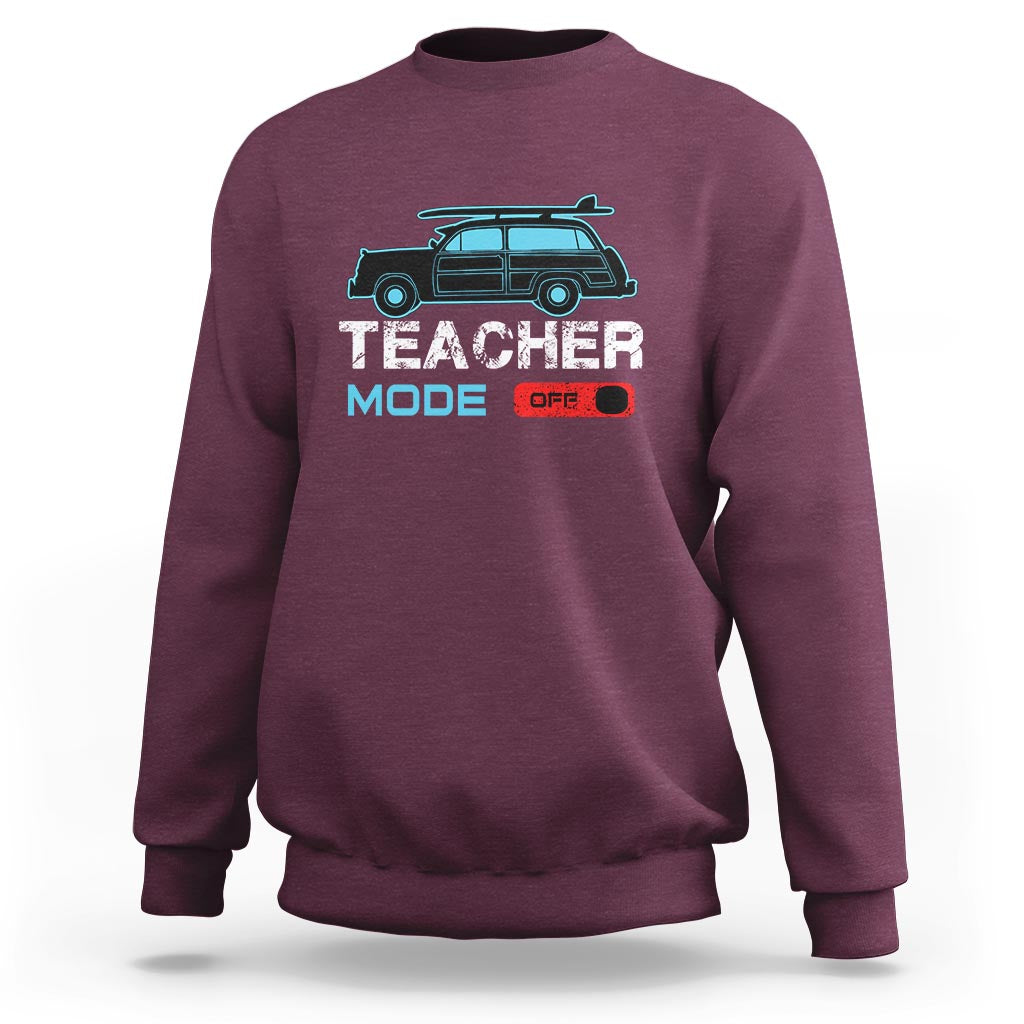 Maroon crewneck sweatshirt with 'Teacher Mode' van graphic