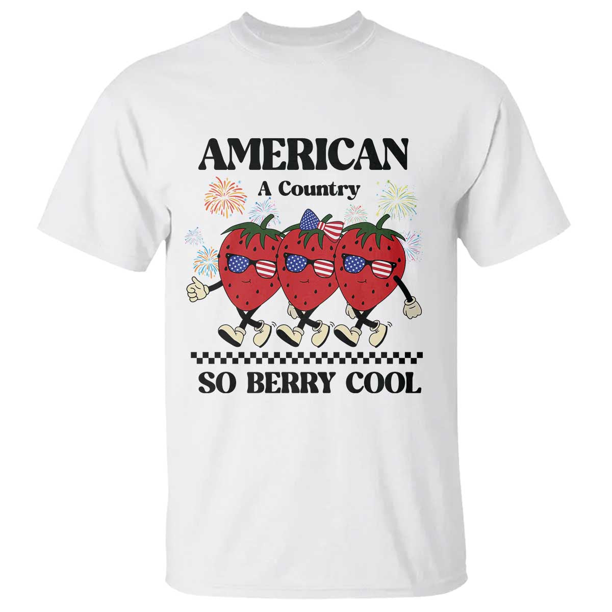 American A Coutry So Berry Cool T Shirt Retro Groovy Strawberry Season 4th Of July - Wonder Print Shop