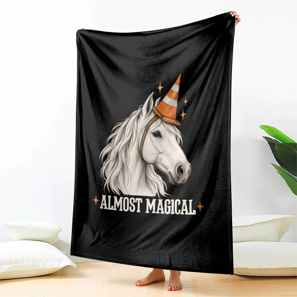 Almost Magical Funny Unicorn Horse Wearing Traffic Cone Throw Blanket