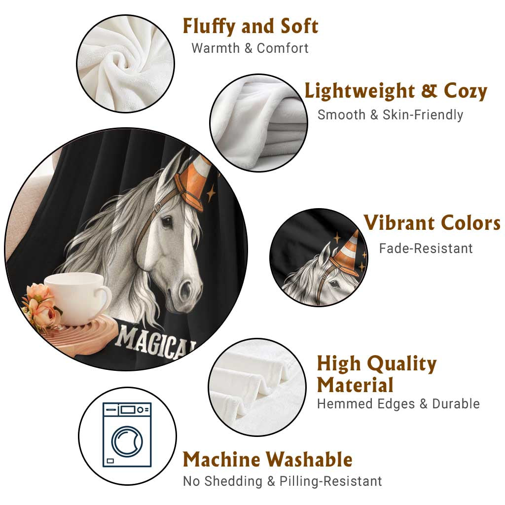Almost Magical Funny Unicorn Horse Wearing Traffic Cone Throw Blanket
