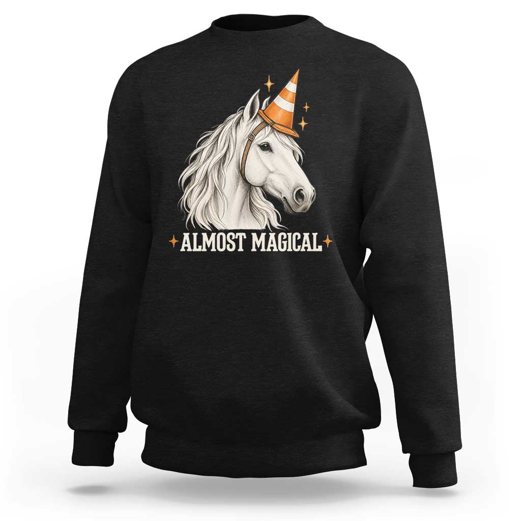 Almost Magical Funny Unicorn Horse Wearing Traffic Cone Sweatshirt