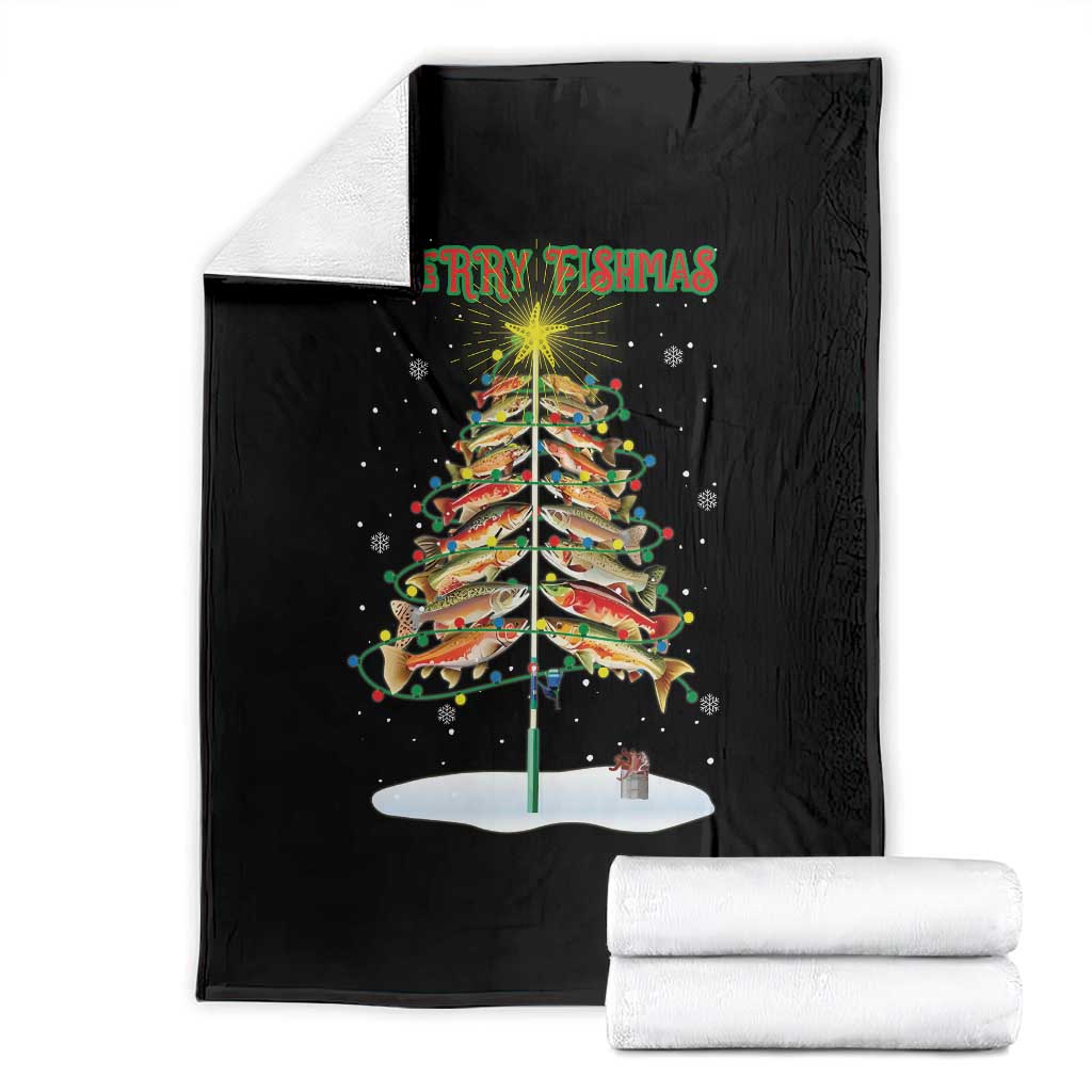 Funny Christmas Fishing Throw Blanket Merry Fishmas Fish Xmas Tree Star - Wonder Print Shop