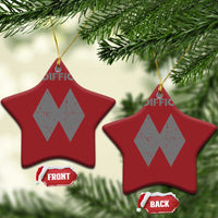 Red star-shaped ornament with gold hanger and “I’M DIFFICULT” double diamond graphic.