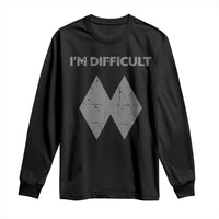 Black long-sleeve crewneck shirt with 'I'M DIFFICULT' text and double diamond graphic