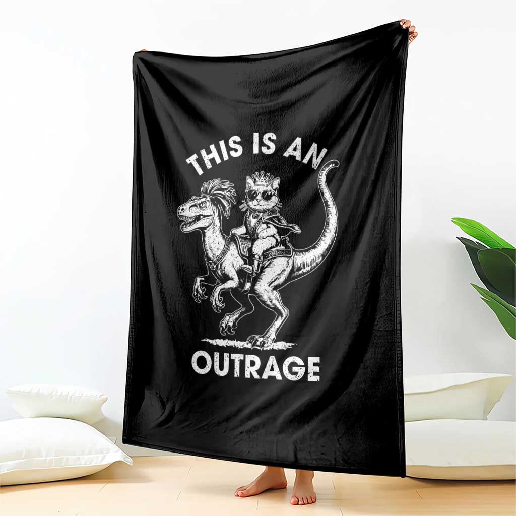 Dungeon Cat This Is An Outrage Throw Blanket Funny Princess Cat Riding Dinosaur - Wonder Print Shop