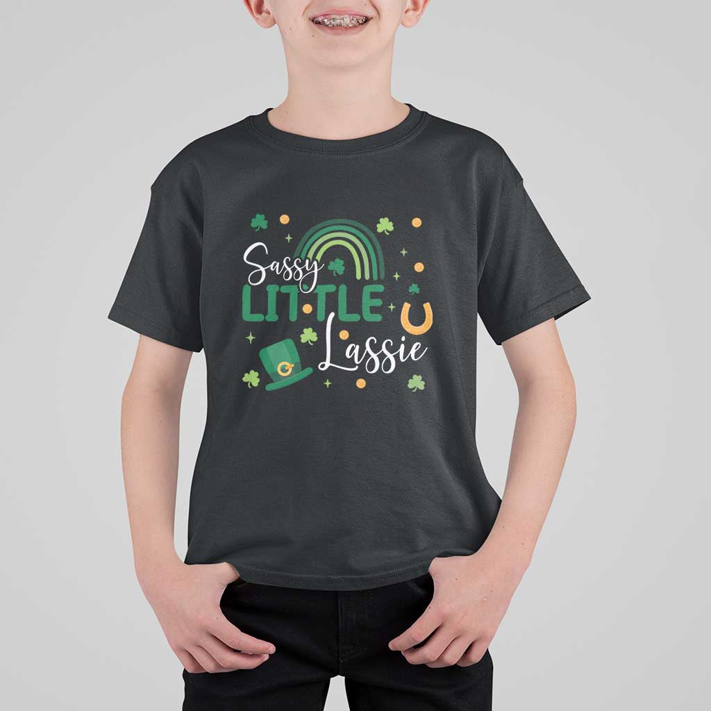 Funny Sassy Little Lassie T Shirt For Kid St Patrick's Day Shamrock Rainbow