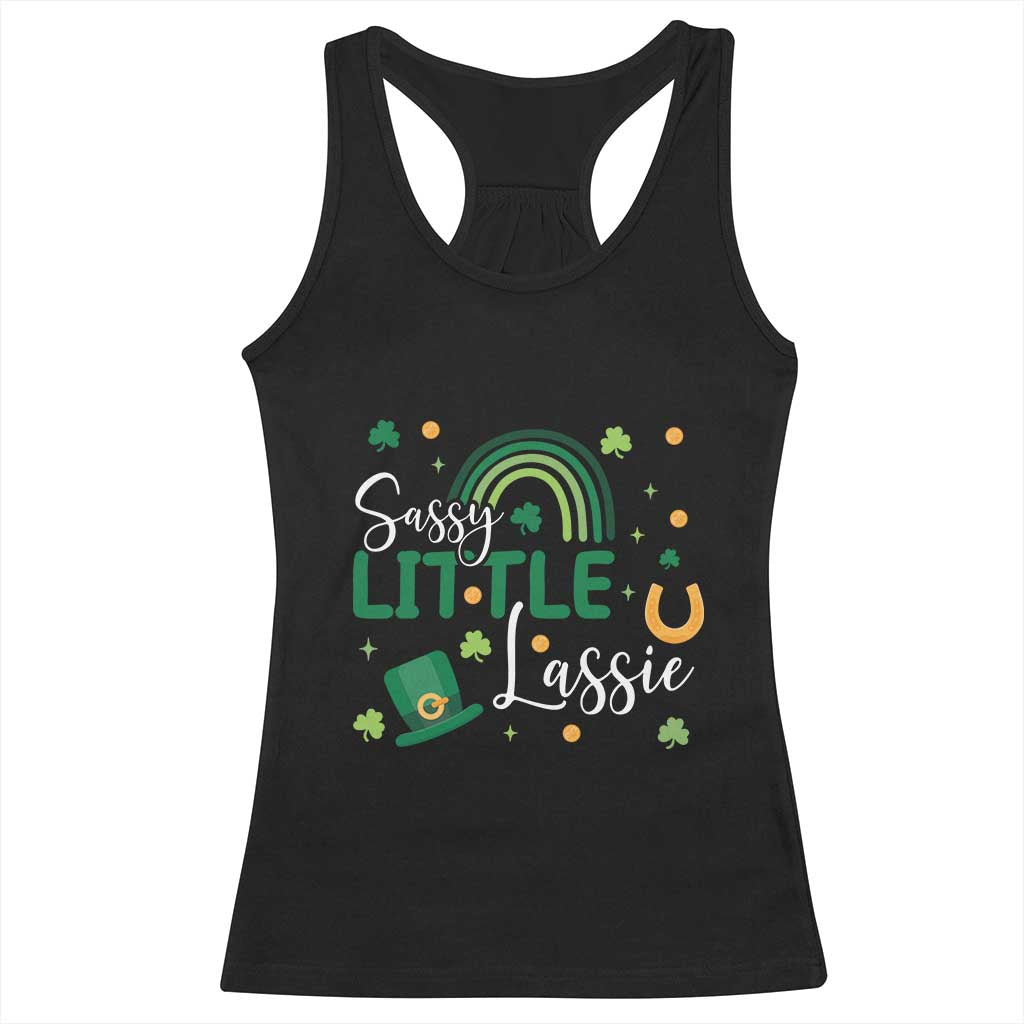 Funny Sassy Little Lassie Racerback Tank Top St Patrick's Day Shamrock Rainbow