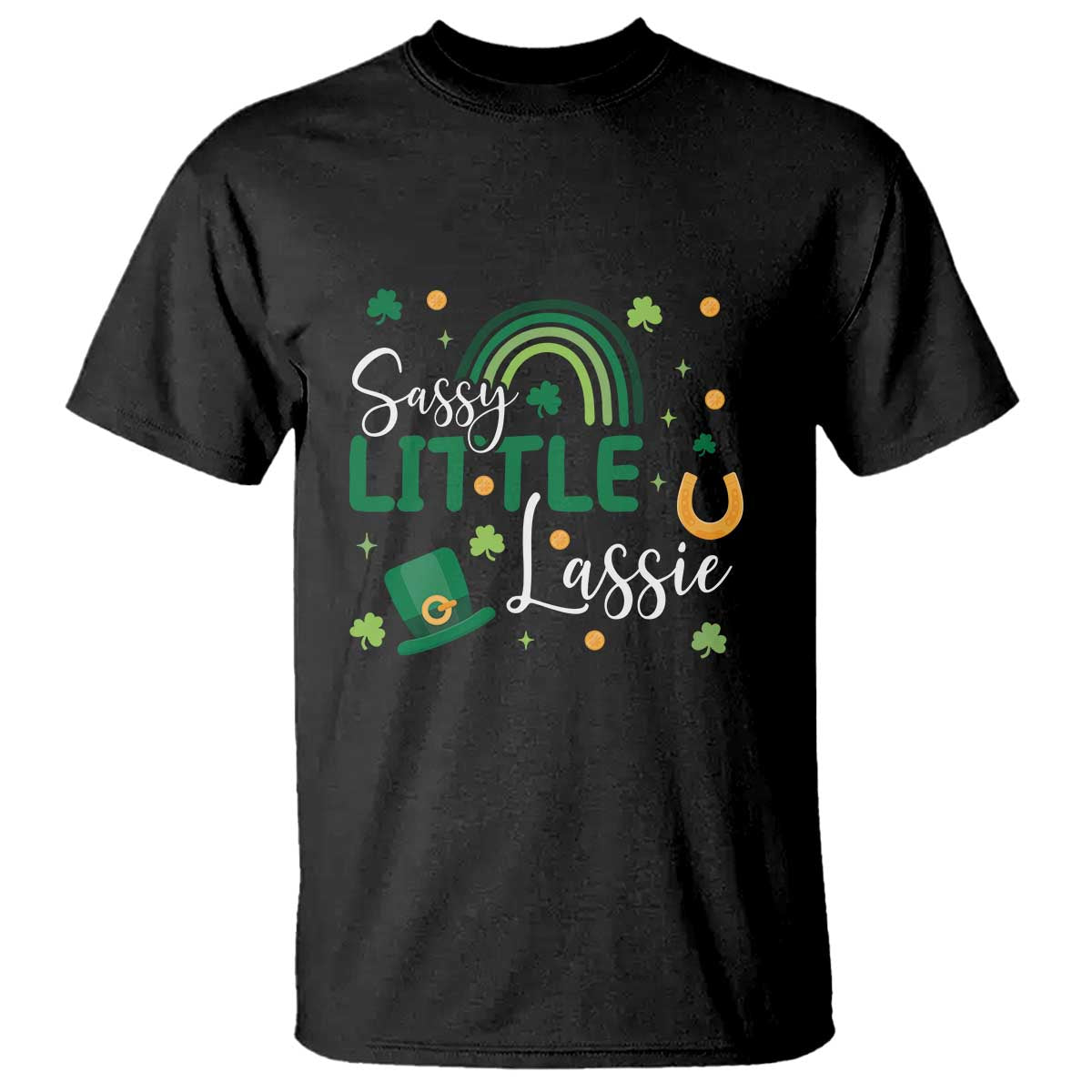 Funny Sassy Little Lassie T Shirt St Patrick's Day Shamrock Rainbow