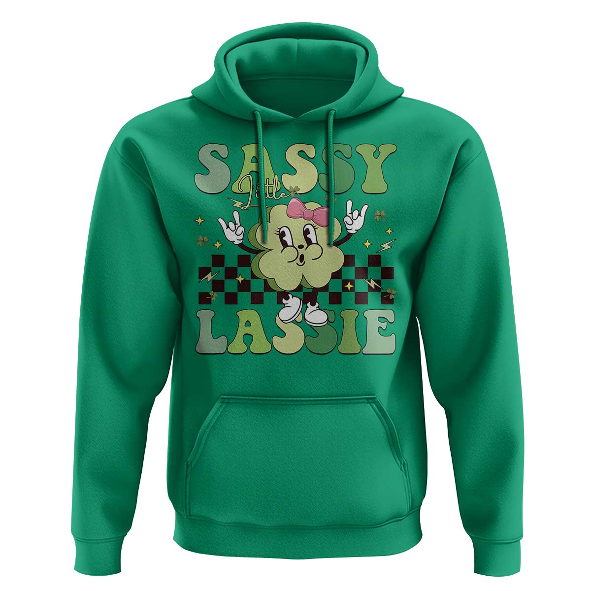 Funny St Patrick's Day Sassy Little Lassie Hoodie Retro Groovy Clover