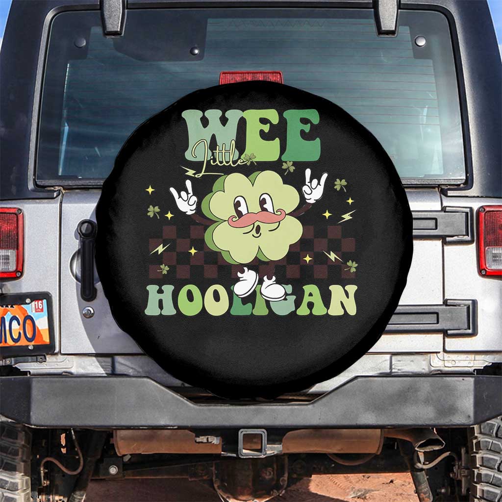 Funny St Patrick's Day Wee Little Hooligan Spare Tire Cover Retro Groovy Clover