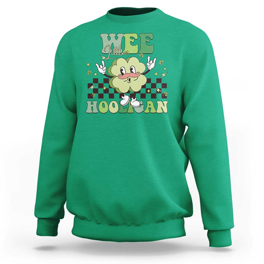 Funny St Patrick's Day Wee Little Hooligan Sweatshirt Retro Groovy Clover