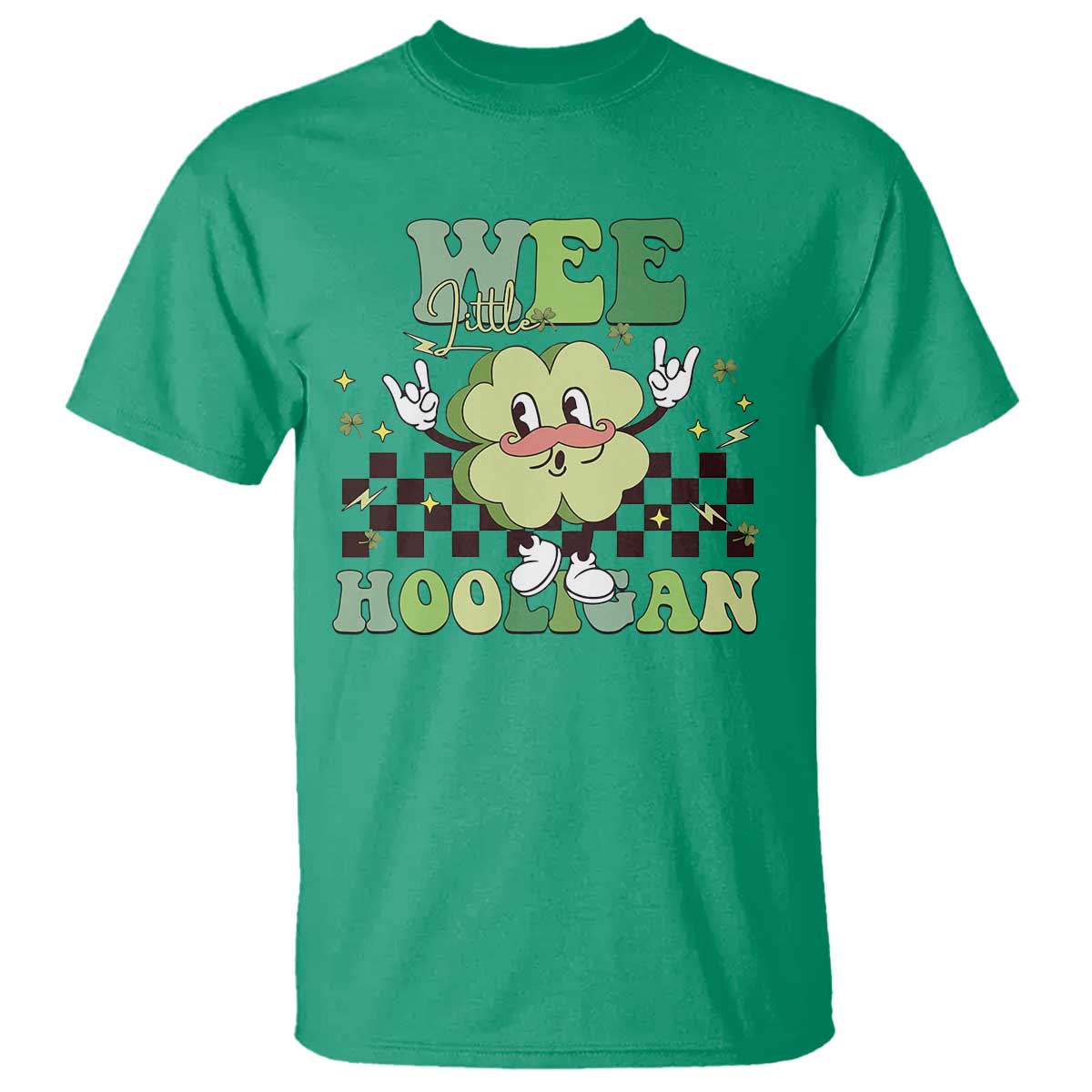 Funny St Patrick's Day Wee Little Hooligan T Shirt Retro Groovy Clover