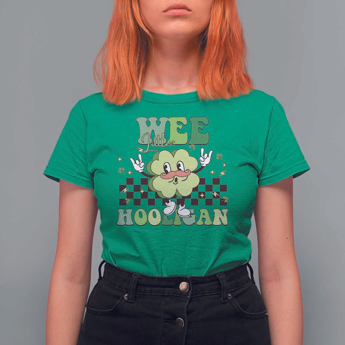 Funny St Patrick's Day Wee Little Hooligan T Shirt For Women Retro Groovy Clover