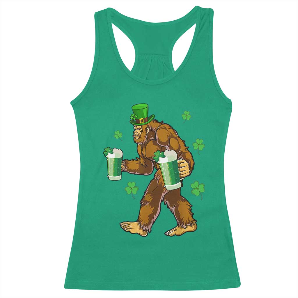 Funny Bigfoot St Patrick's Day Irish Beer Drinking Racerback Tank Top