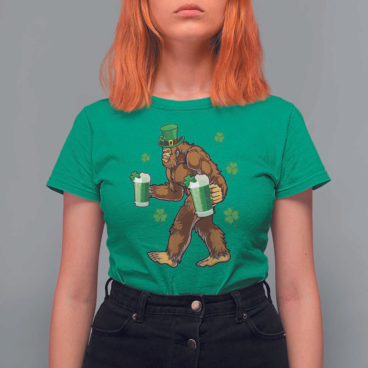 Funny Bigfoot St Patrick's Day Irish Beer Drinking T Shirt For Women