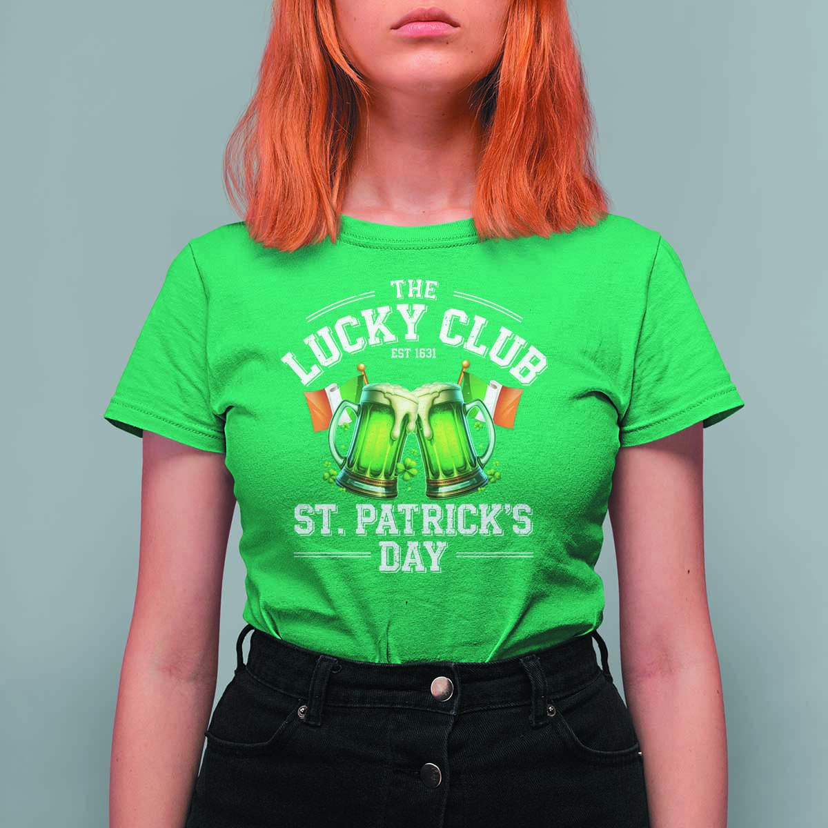 Funny St Patrick's Day Irish Beer Drinking T Shirt For Women The Lucky Beer Club Ireland Flag