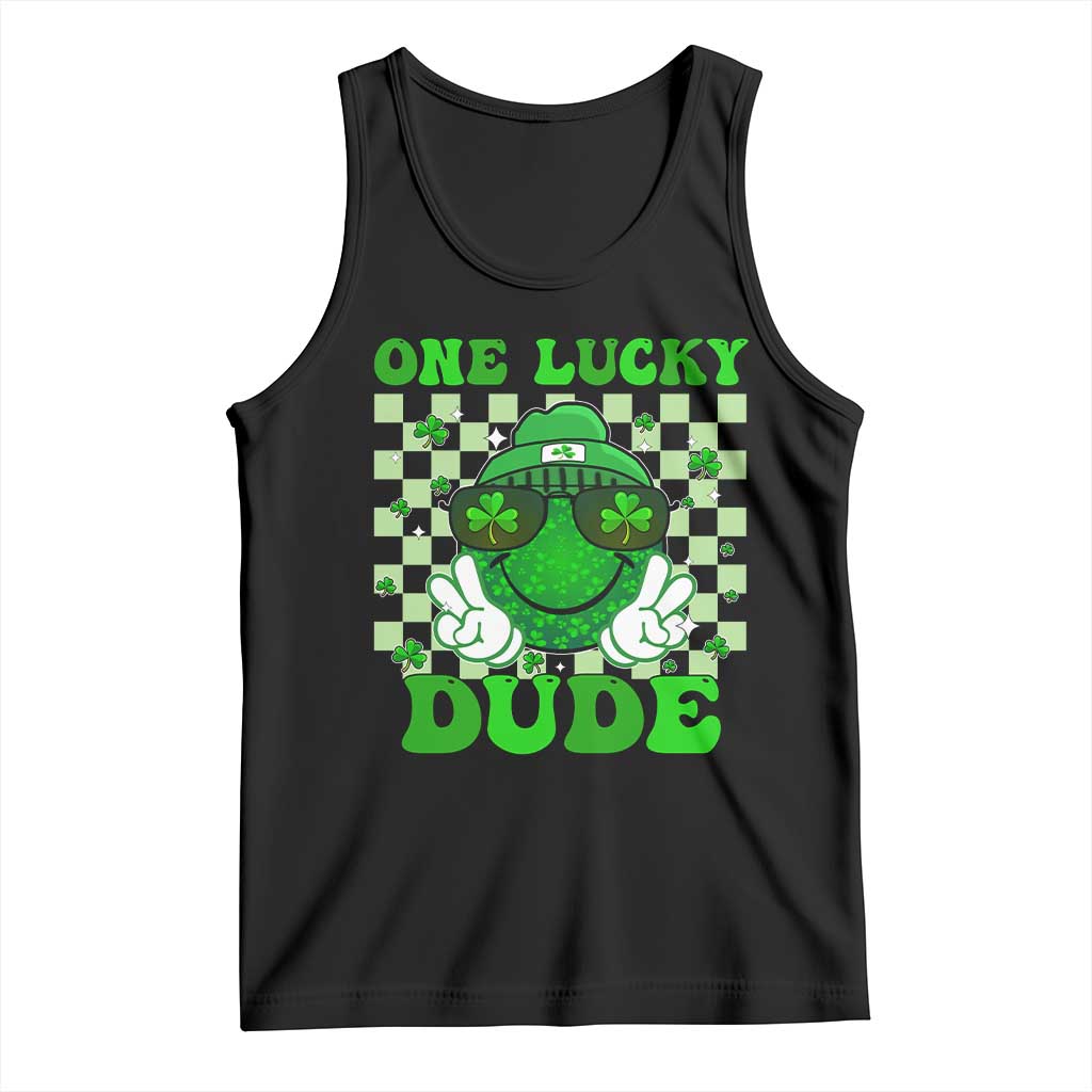 Funny One Lucky Dude St Patrick's Day Tank Top Checkerboard Shamrock