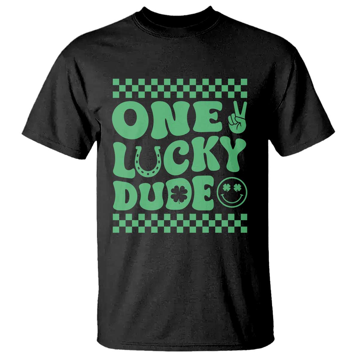 Funny One Lucky Dude T Shirt St Patrick's Day Clover Horseshoe