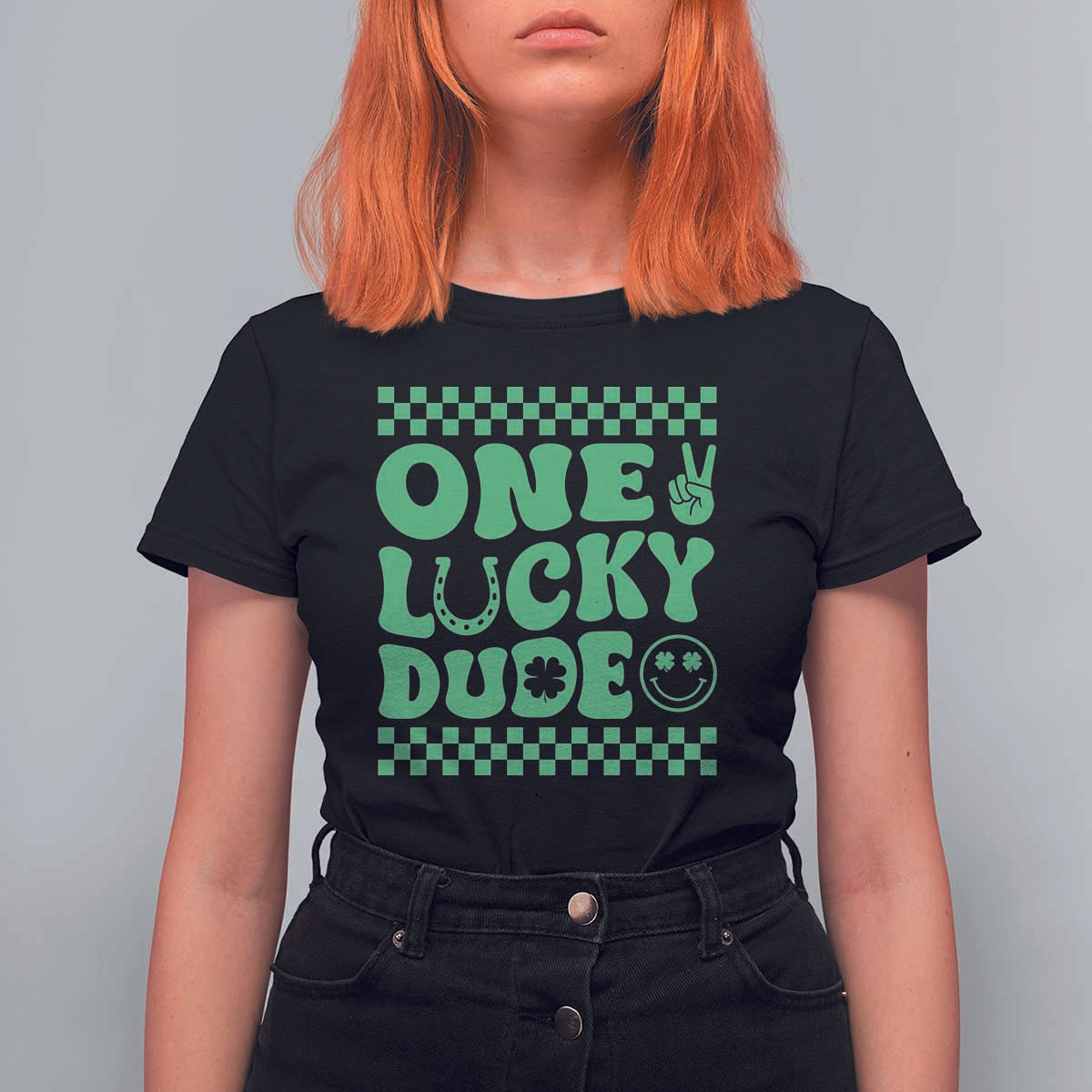 Funny One Lucky Dude T Shirt For Women St Patrick's Day Clover Horseshoe