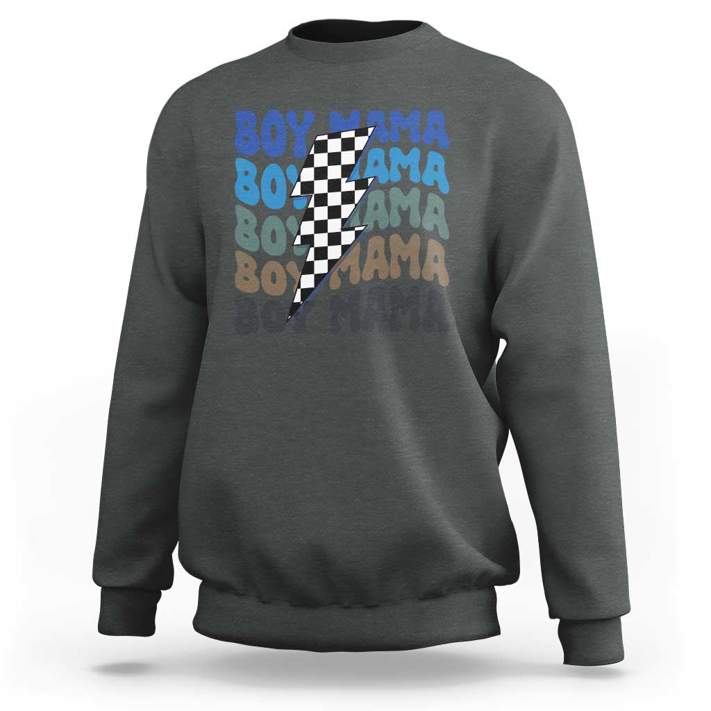 Funny Boy Mama Sweatshirt Mother's Day Checkered Lightning Bolt