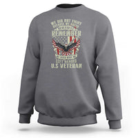 Light gray heather crewneck sweatshirt with front eagle memorial graphic and ribbed cuffs