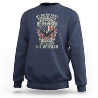 Navy crewneck sweatshirt with front eagle memorial graphic and ribbed cuffs