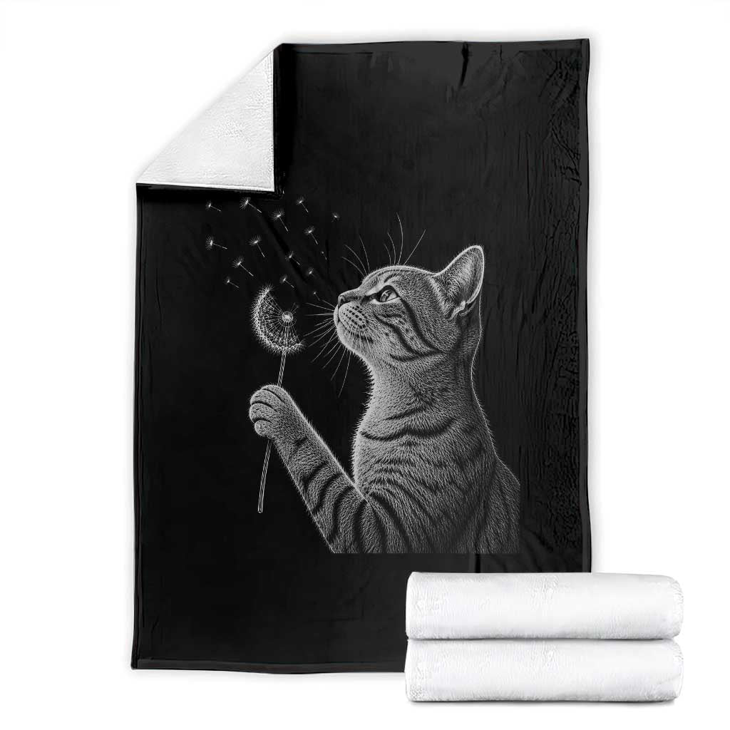 Cat Blowing Dandelion Throw Blanket Kitten Making A Wish Nature Art
