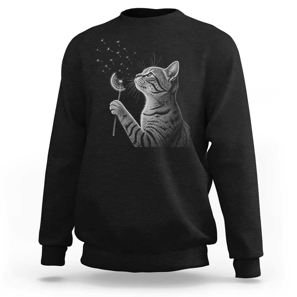 Cat Blowing Dandelion Sweatshirt Kitten Making A Wish Nature Art