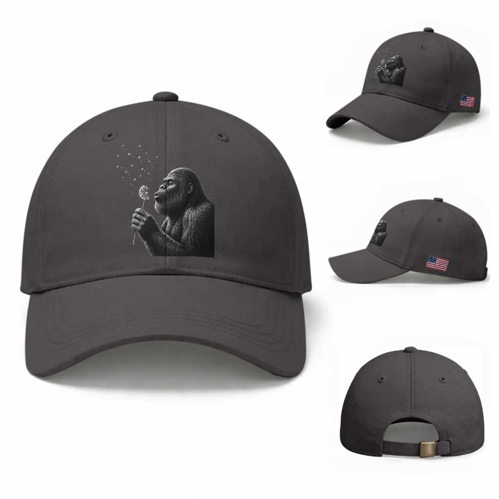 Bigfoot Blowing Dandelion Baseball Cap Funny Sasquatch Making A Wish
