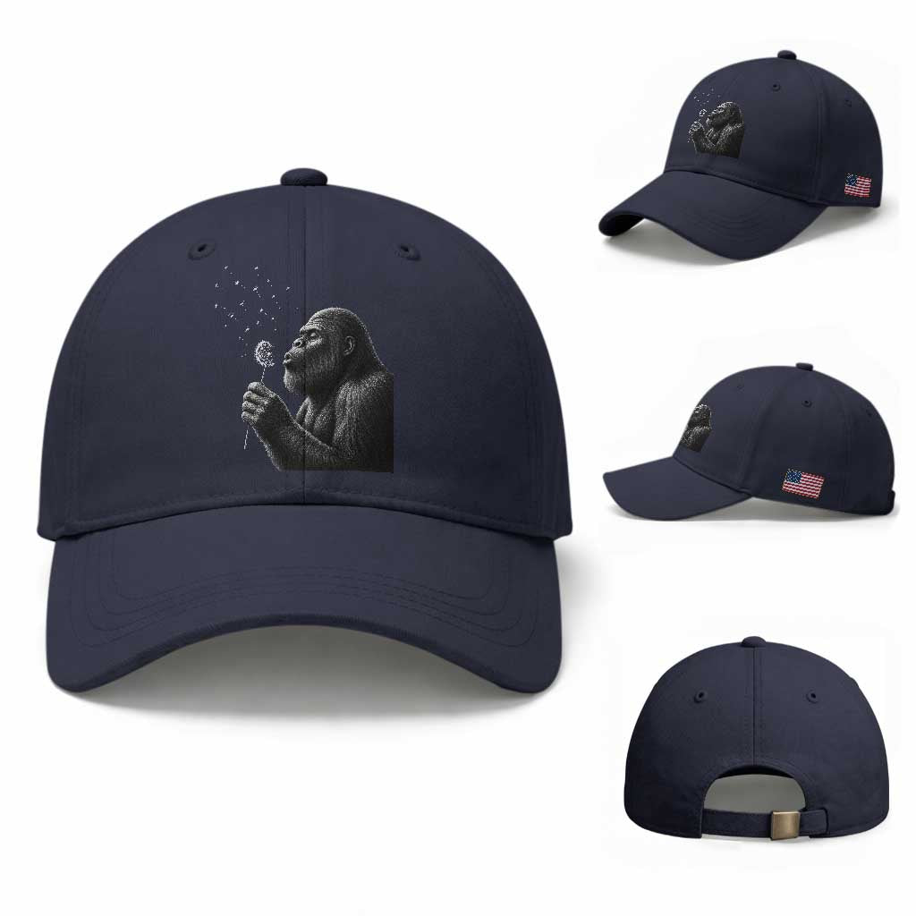 Bigfoot Blowing Dandelion Baseball Cap Funny Sasquatch Making A Wish