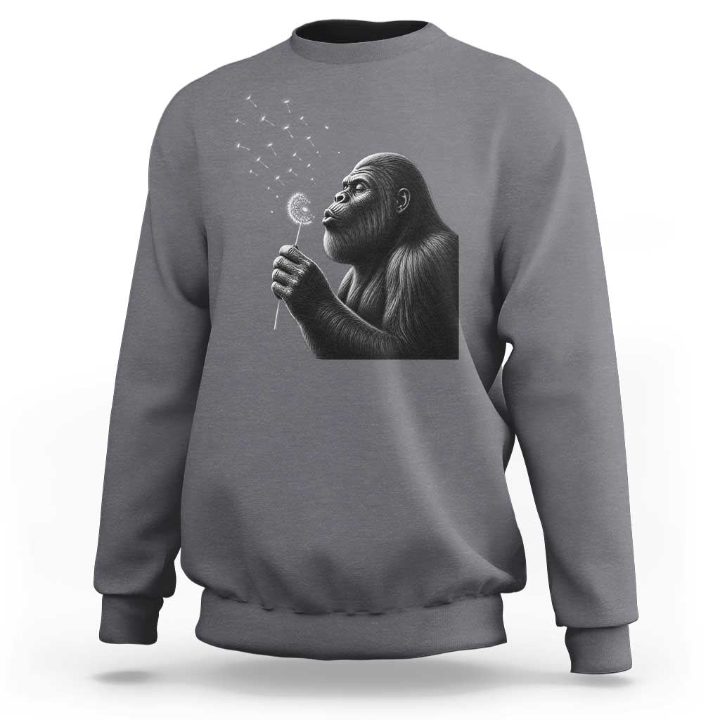 Bigfoot Blowing Dandelion Sweatshirt Funny Sasquatch Making A Wish