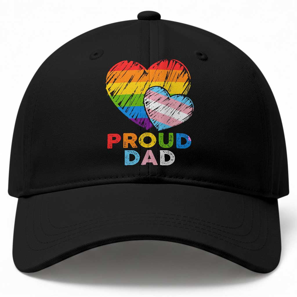 Funny Proud Dad LGBTQ Baseball Cap LGBT Transgender Flag Heart Fathers Day