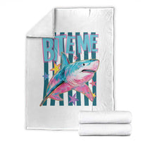 Funny Bite Me Shark Lover Throw Blanket Summer Beach Nautical Stripes Glitter Print