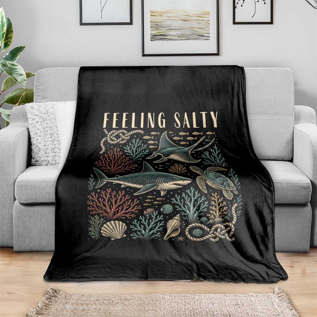 Feeling Salty Shark Lover Vintage Ocean Life Throw Blanket