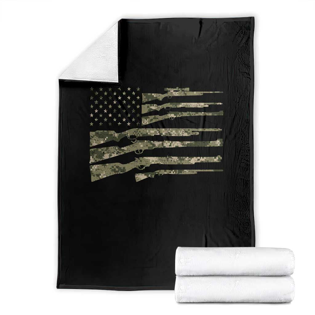 Hunting Guns Vintage Camo American Flag Throw Blanket - Wonder Print Shop