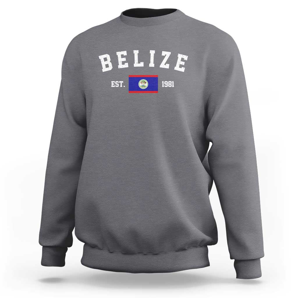 Belize Est 1981 Sweatshirt Vintage Belizean Flag Independence Day