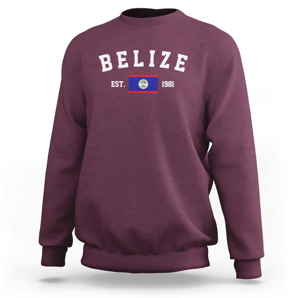 Belize Est 1981 Sweatshirt Vintage Belizean Flag Independence Day