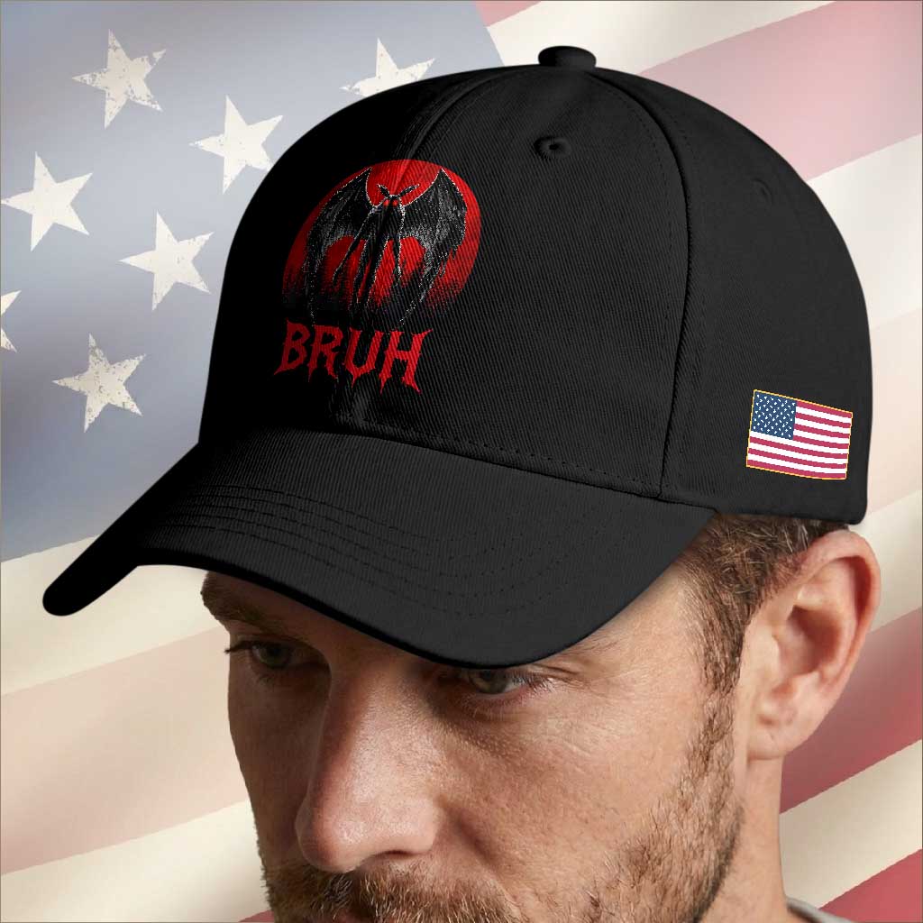 Funny Bruh Mothman Baseball Cap Cryptozoology Cryptid Humor Weirdcore Horror Moon