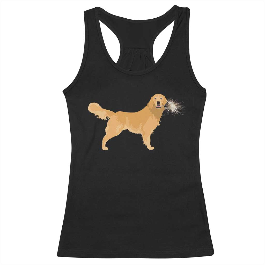 Funny Golden Retriever Dog New Year 2025 Fireworks Racerback Tank Top