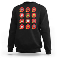 Black sweatshirt with colorful Chinese zodiac animal face graphic on the chest