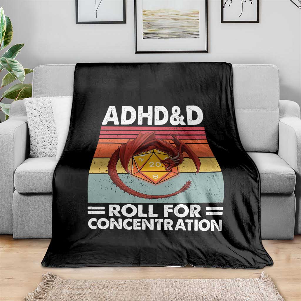 ADHD&D Roll For Concentration Throw Blanket Funny RPG Gamer D20 Tabletop Dice - Wonder Print Shop