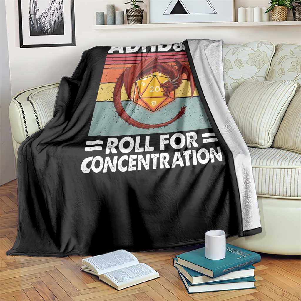 ADHD&D Roll For Concentration Throw Blanket Funny RPG Gamer D20 Tabletop Dice - Wonder Print Shop