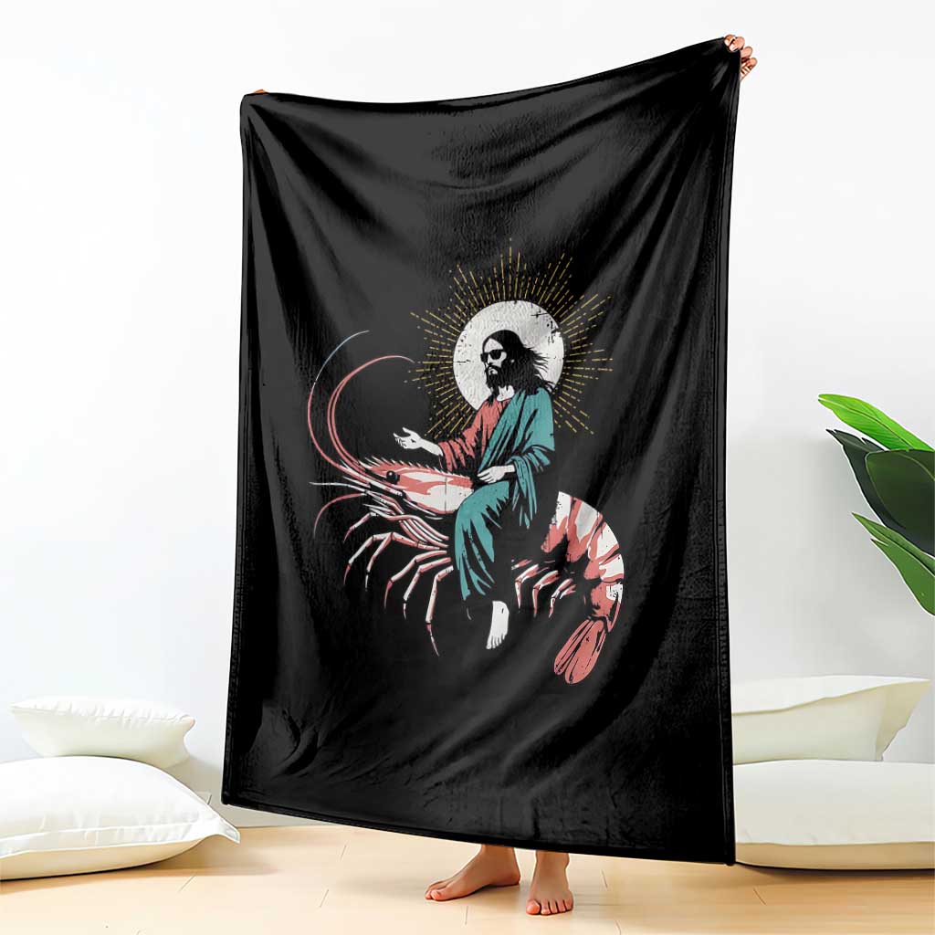 Funny Christian Prawn Throw Blanket Retro Jesus Riding A Shrimp Meme - Wonder Print Shop