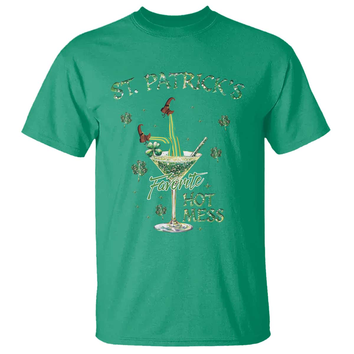 Funny St Patrick's Favorite Hot Mess T Shirt Drunk Leprechaun Cocktail