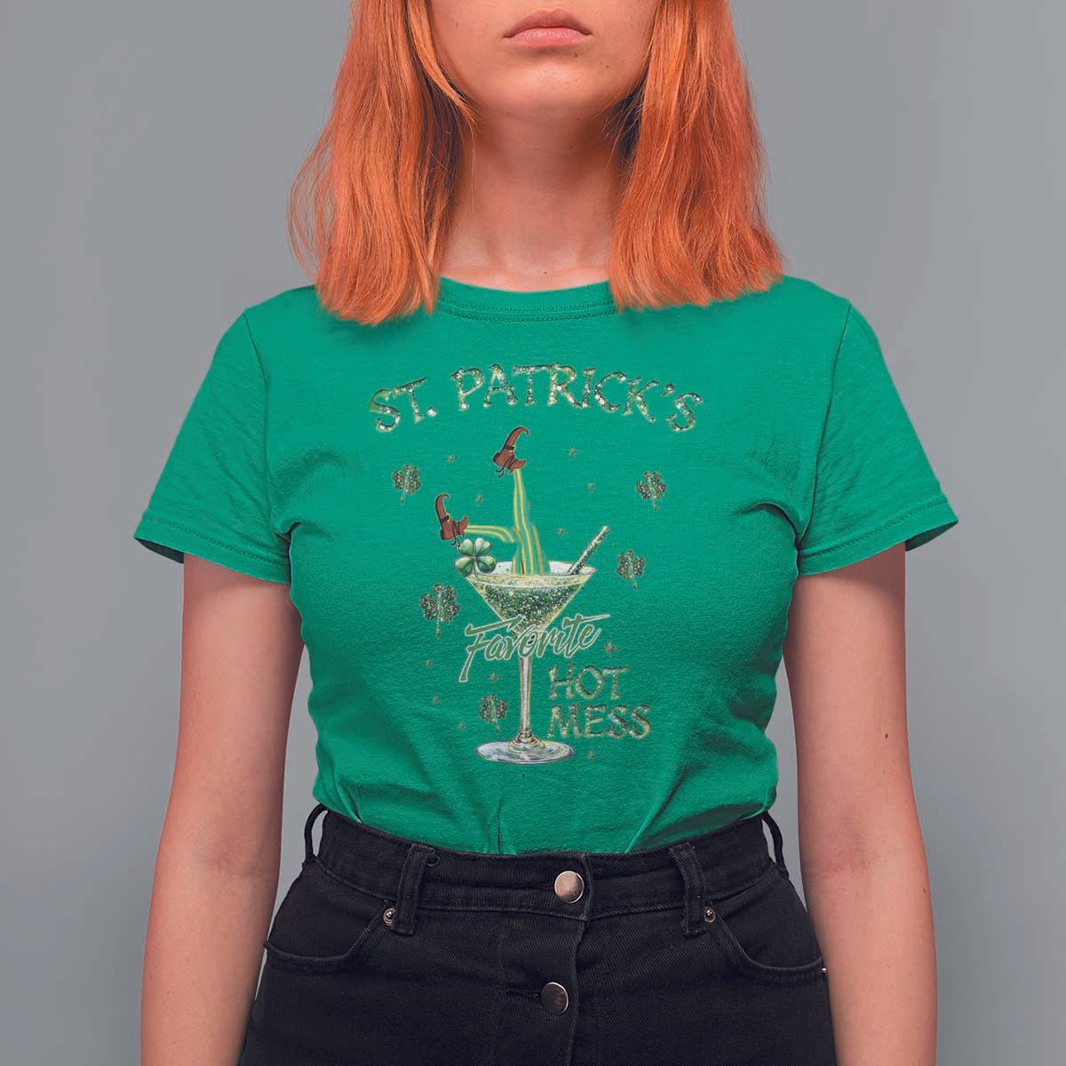 Funny St Patrick's Favorite Hot Mess T Shirt For Women Drunk Leprechaun Cocktail