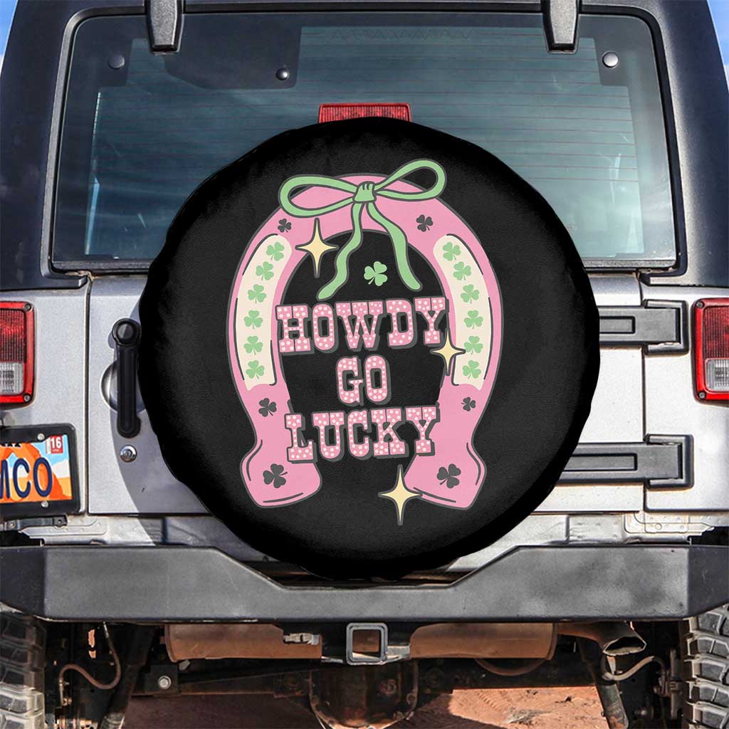 Funny St Patrick's Day Cowgirl Coquette Spare Tire Cover Howdy Go Lucky Pink Horseshoe