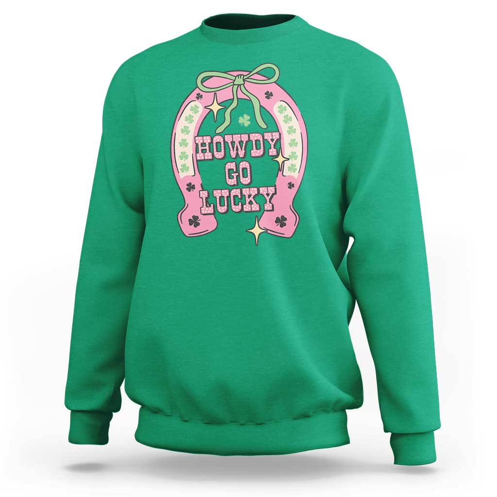 Funny St Patrick's Day Cowgirl Coquette Sweatshirt Howdy Go Lucky Pink Horseshoe