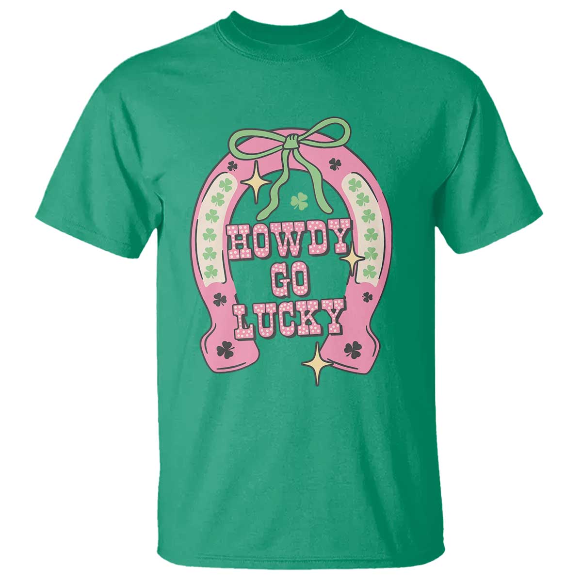 Funny St Patrick's Day Cowgirl Coquette T Shirt Howdy Go Lucky Pink Horseshoe