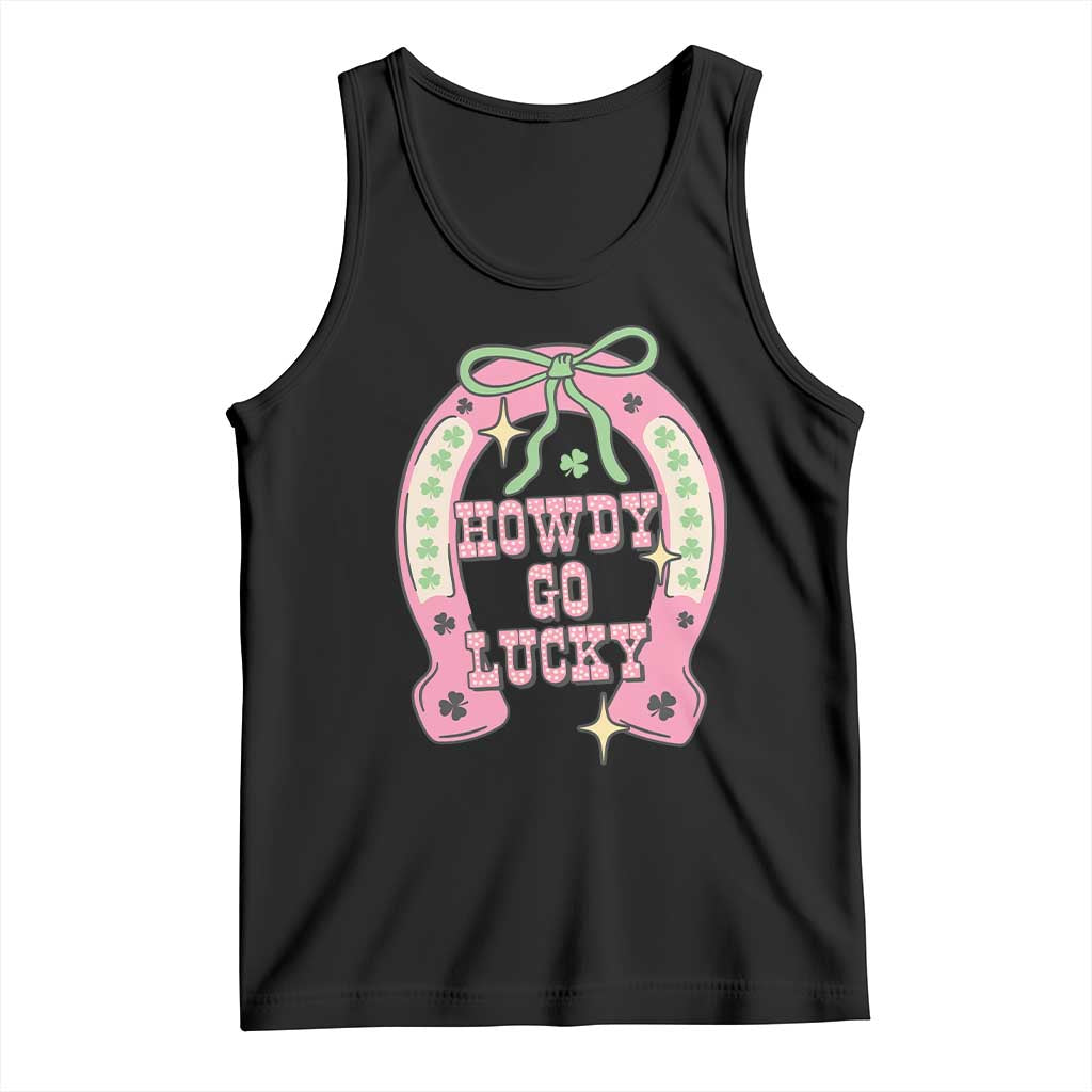 Funny St Patrick's Day Cowgirl Coquette Tank Top Howdy Go Lucky Pink Horseshoe